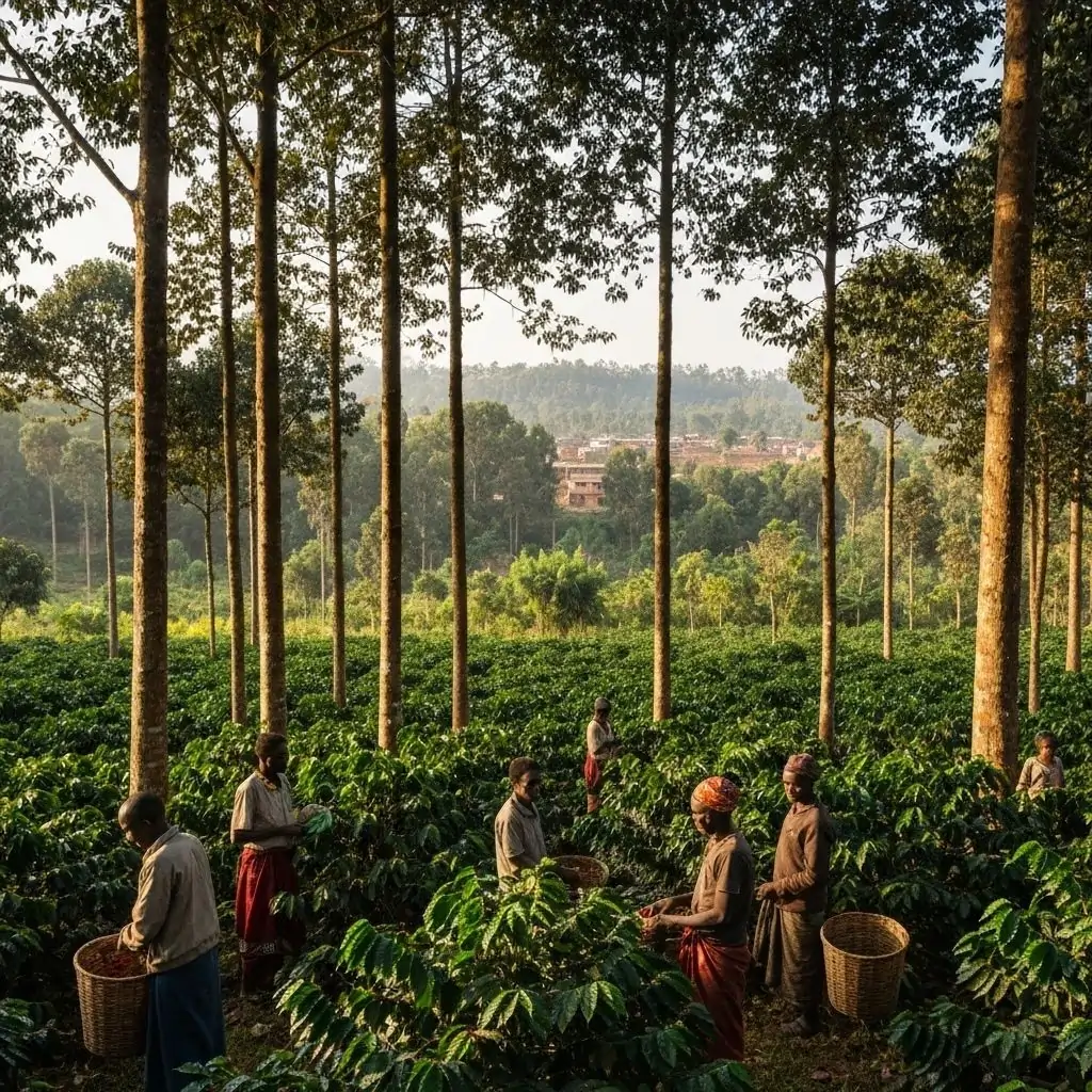 Limu coffee farm in Ethiopia showing Semi-forest with natural shade